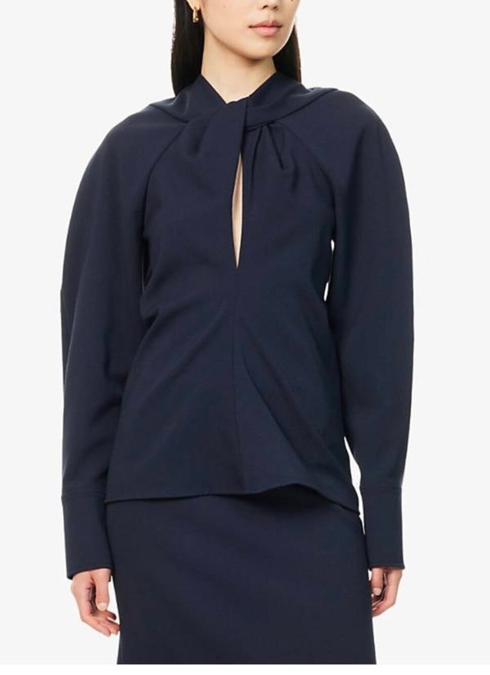 Victoria Beckham Twisted Neckline Textured Blouse in Navy UK 4 US 0